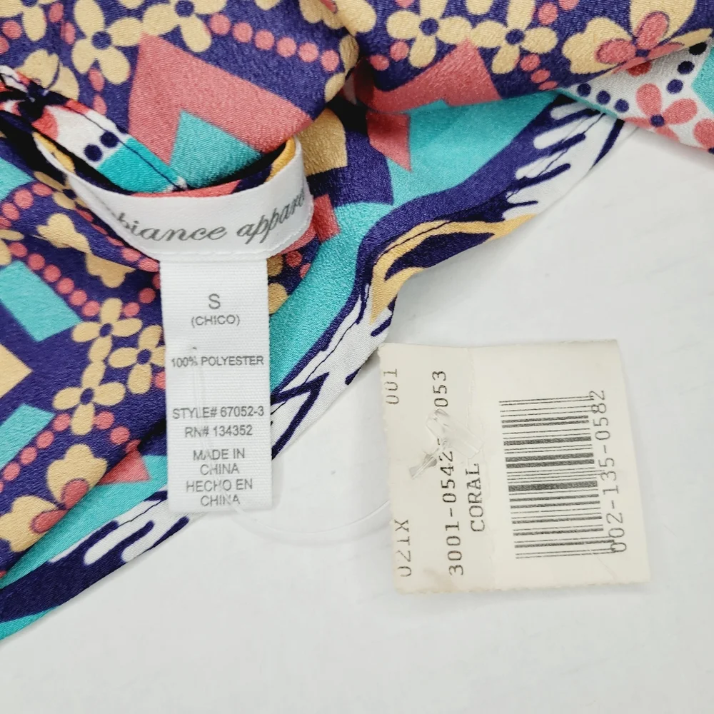 Ambiance Women’s Top Small Boho Printed Crop Coral Flowy Straps Lightweight Easy - Picture 5 of 7